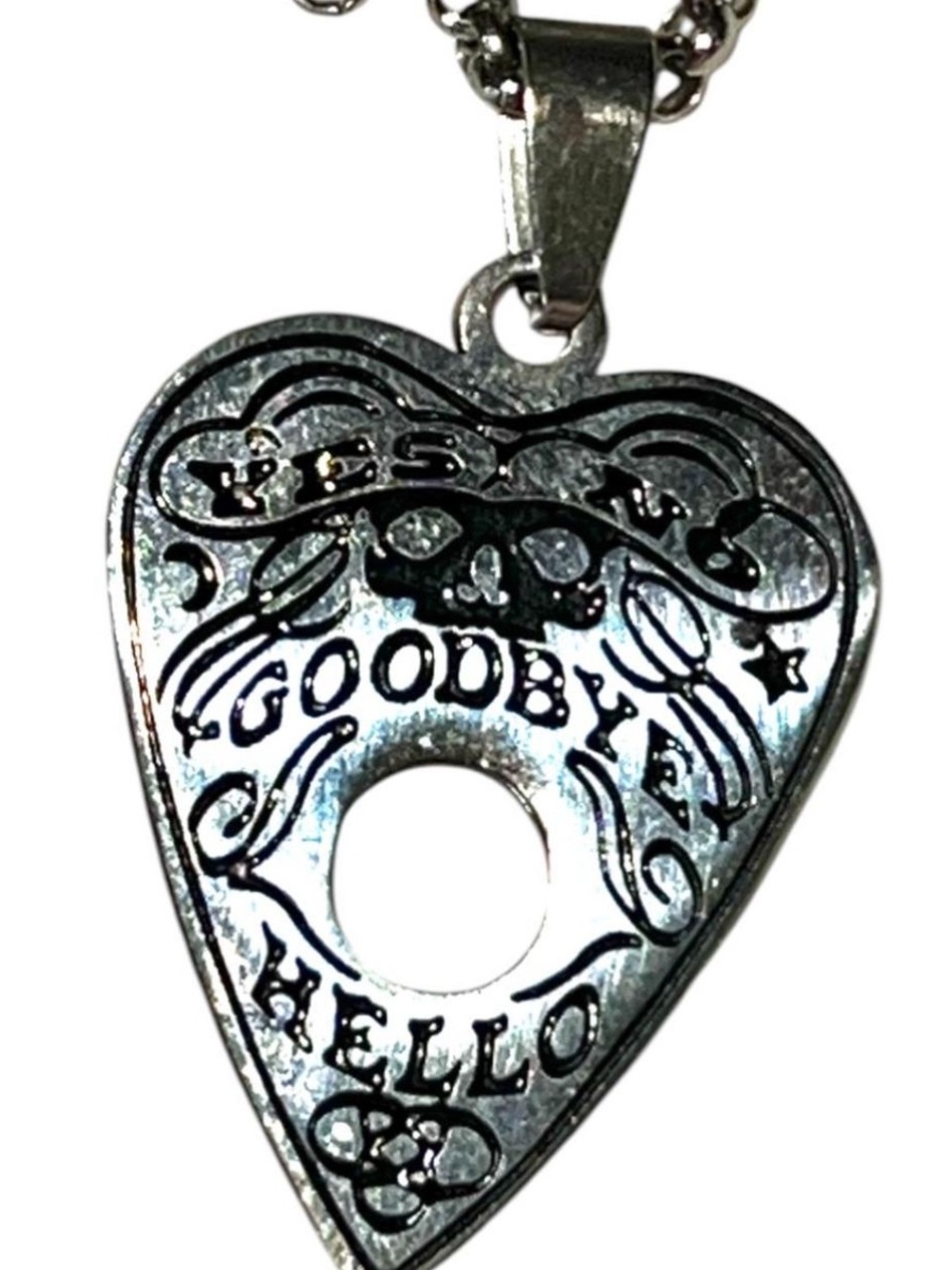 Silver-tone Heart Ouija Planchette Pendant Necklace - "Goodbye Hello"
